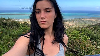 18-Year-Old Girl with Small Tits Takes a Selfie at a Stunning Ocean View'
