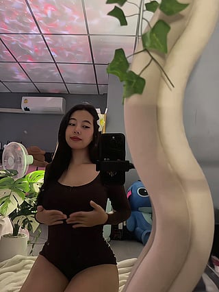 Asian Teen with Big Tits Takes Selfie in Mirror'