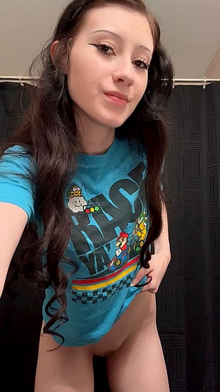 Shaved and Flat: Cute Teen with Small Tits and Thigh Gap'
