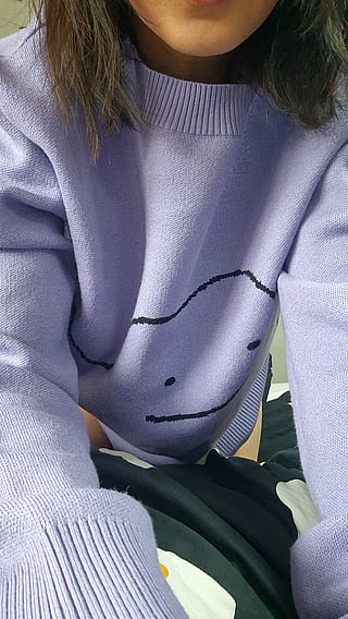 Revealing My Tetas and Belly in a Purple Sweater'