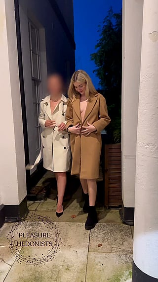 Blonde Sister Flashing in White Coat'