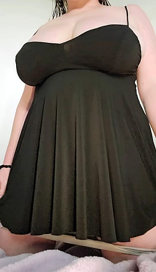 Wearing my little black dress with no bra or panties'