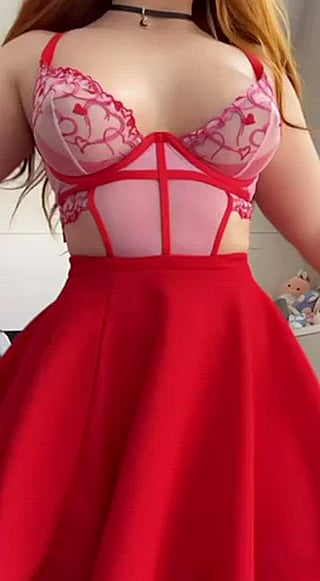 Bouncing Boobs in Red Skirt: The Perfect Size for a Titty Fuck'