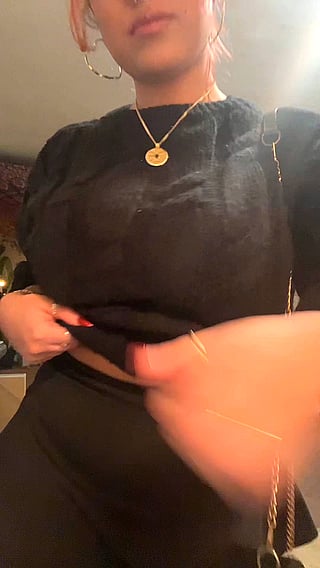 Huge Goth Chick Reveals Boobs in Black Shirt'