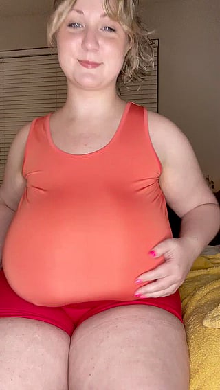 Blonde Babe with Big Tits Staring at Her Boobs'