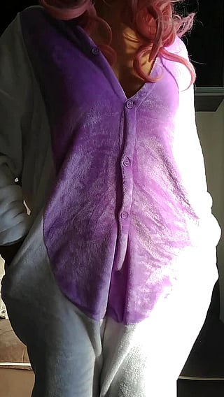 C Cup Natural Goes to a PJ Party in a Purple Jumpsuit'