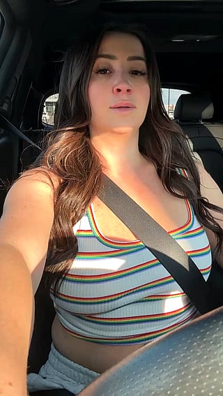Busty Brunette in Striped Tank Top: 'Someone Literally Walked By''