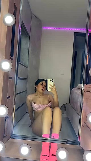 Brunette Latina Petite Takes Selfie in Mirror'