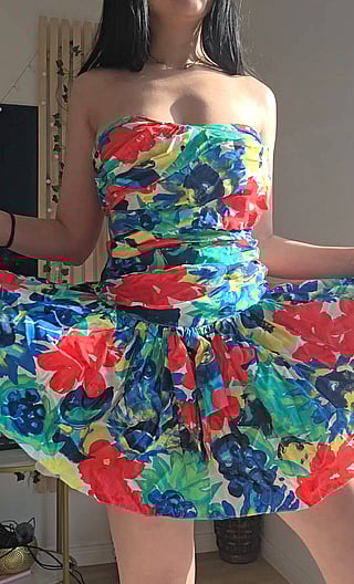 Asian Babe in a Petite Dress: 'Warning, I'm Not Wearing Panties' - NSFW'