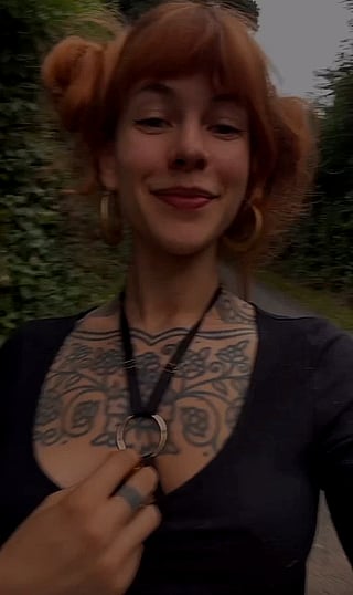 Goth Chick on a Walk: Tits, Tattoos, and a Titty Drop'