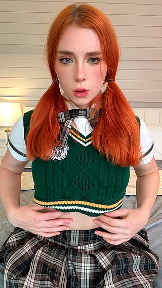 Redhead Reveals Big Tits in School Uniform'