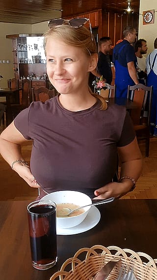 #TittyDrop A restaurant, construction workers in the background, me, my dinner and my risky TittyDrop in the foreground. Heh [OC]'