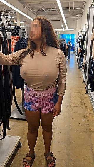 Shopping in sheer, then flashing my jumbo titties at the end'