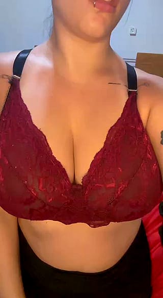 I love wearing this red bra, it goes well with my big boobs'